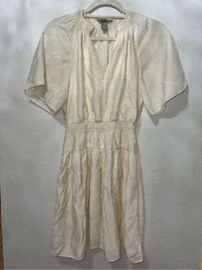 H&M Cream Puff-Sleeve Smocked Waist Mini Dress
